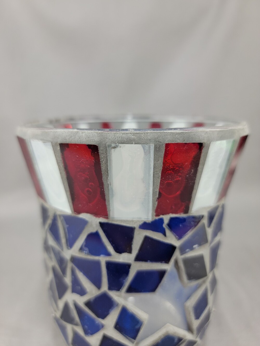 Americana Red White Blue Mosaic Glass Star Votive Candle Holder Table Decor - Picture 5 of 13
